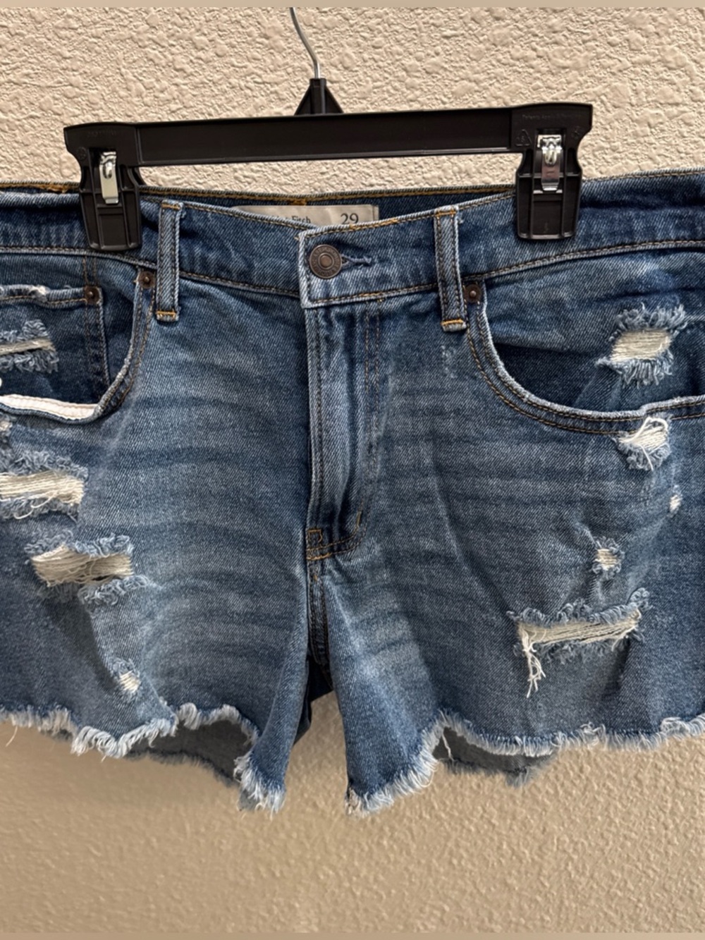 Abercrombie & Fitch Distressed Mid-Rise Denim Shorts - Blue